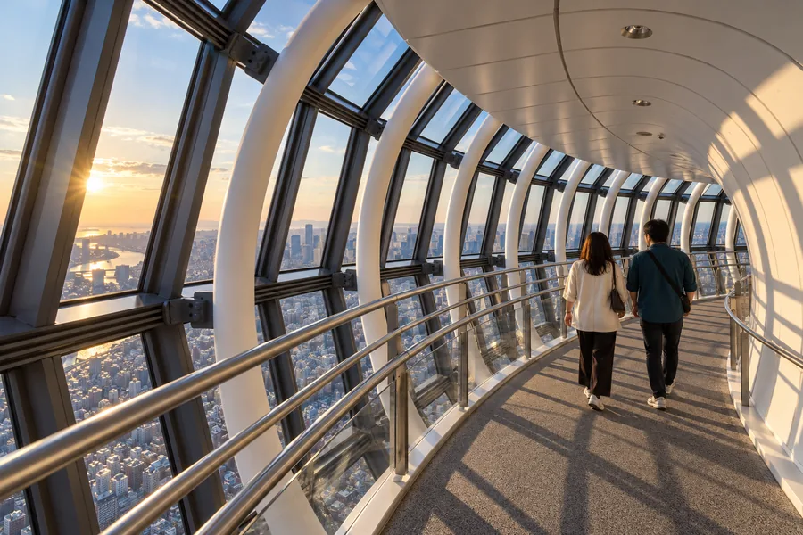 Visitatori che passeggiano lungo la passerella panoramica della Tembo Galleria